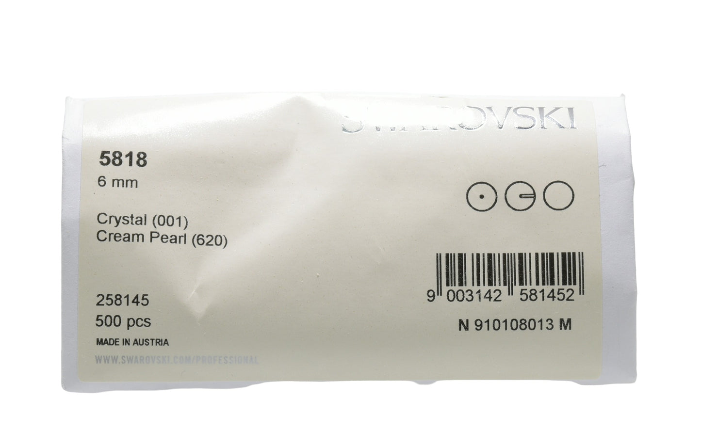 Swarovski 5818 6mm Half drilled Pearl – Factory Sealed Pack of 500 – Cream