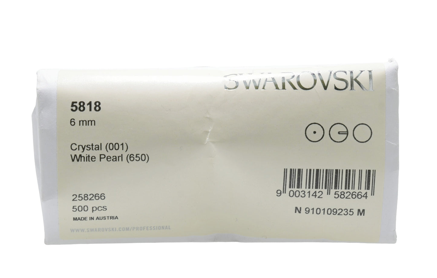 Swarovski 5818 6mm Half drilled Pearl – Factory Sealed Pack of 500 – White