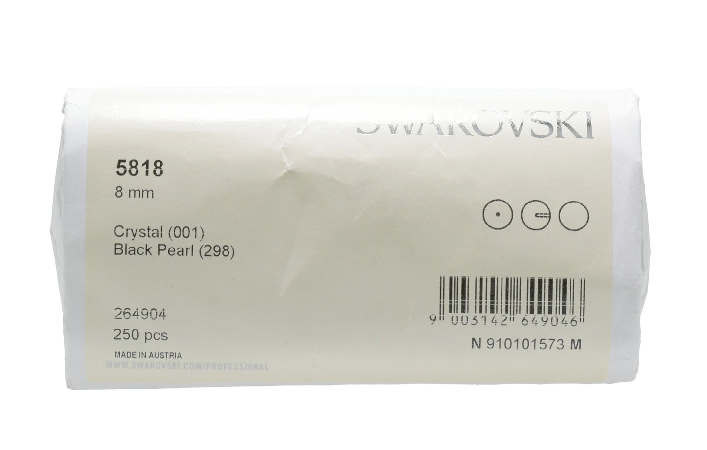 Swarovski 5818 8mm Half drilled Pearl – Factory Sealed Pack of 250 – Black