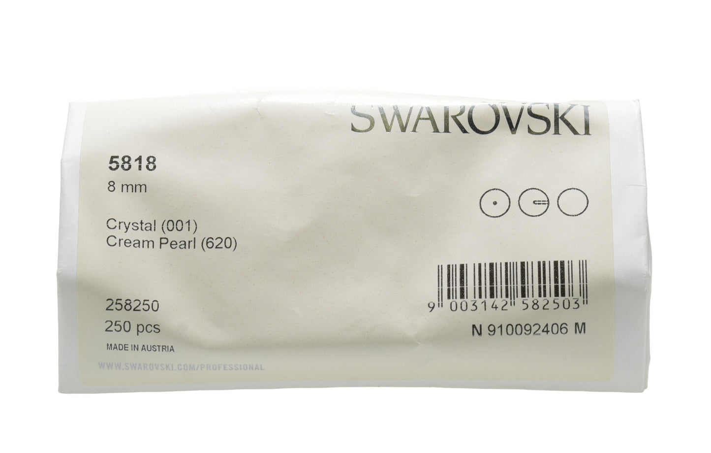 Swarovski 5818 8mm Half drilled Pearl – Factory Sealed Pack of 250 – Cream