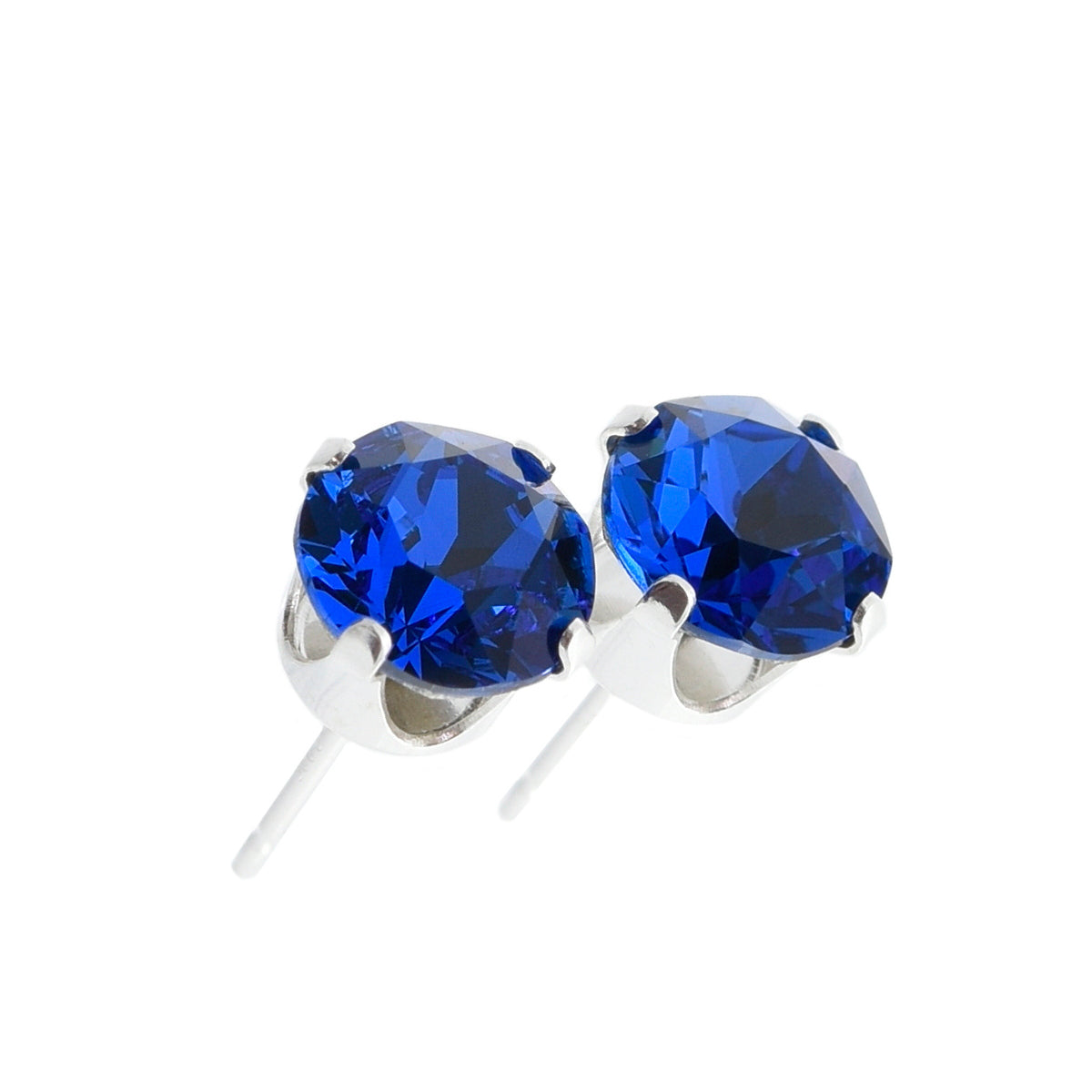 pewterhooter® Women's Classic Collection 925 Sterling silver earrings with sparkling Capri Blue crystals, packaged in a gift box for any occasion.
