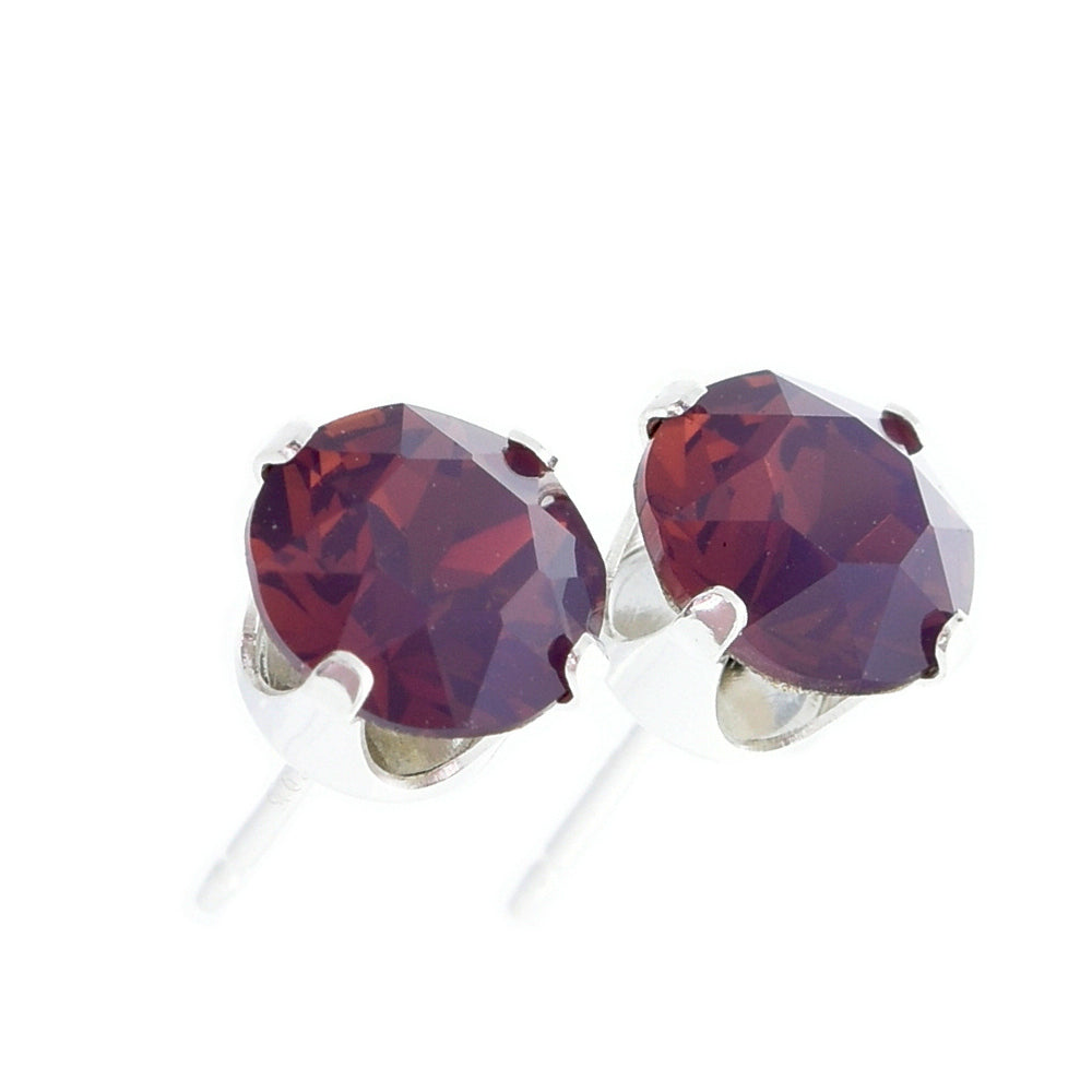 pewterhooter® Women's Classic Collection 925 Sterling silver earrings with sparkling Cyclamen Opal crystals, packaged in a gift box for any occasion.