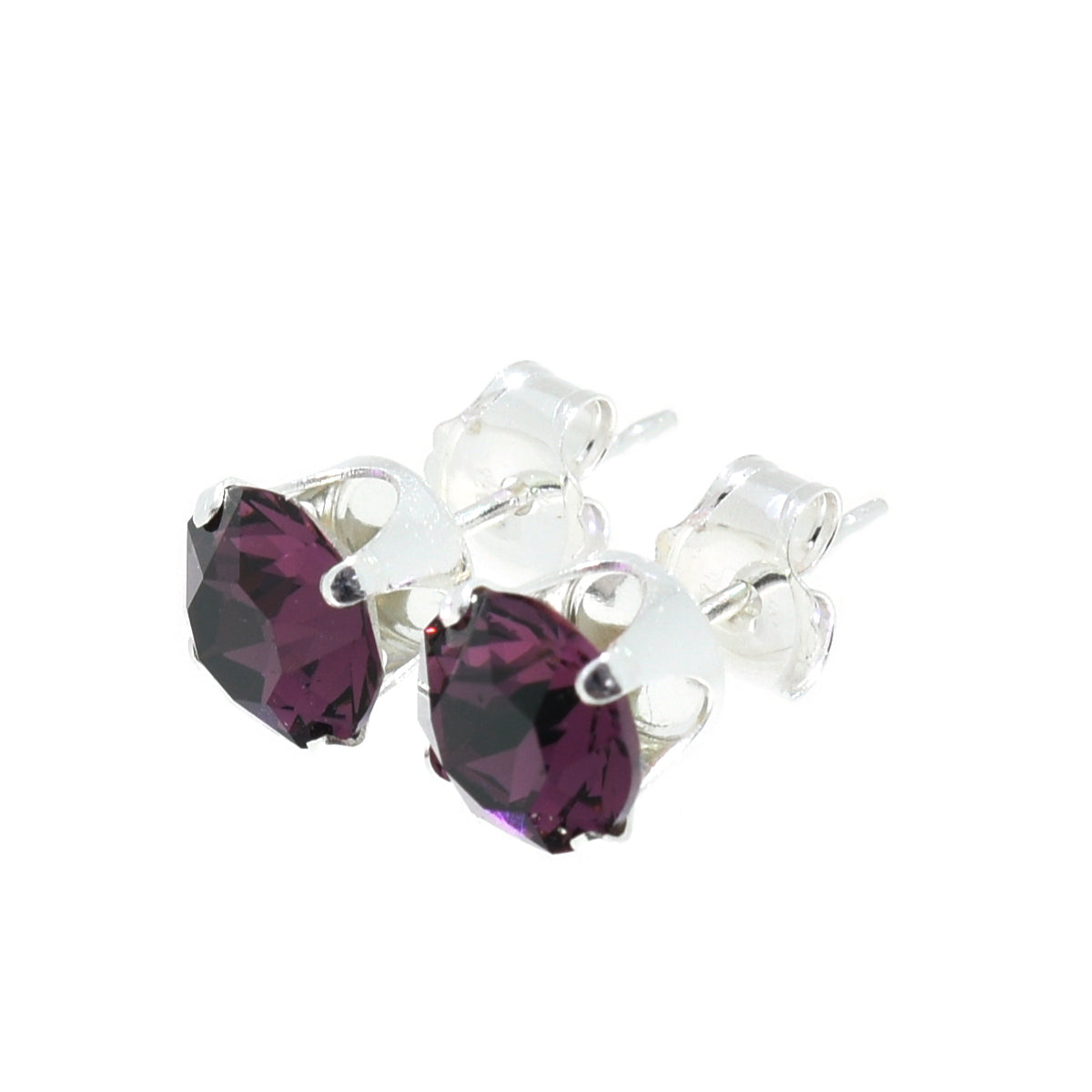 pewterhooter® Women's Classic Collection 925 Sterling silver earrings with sparkling Amethyst crystals, packaged in a gift box for any occasion.