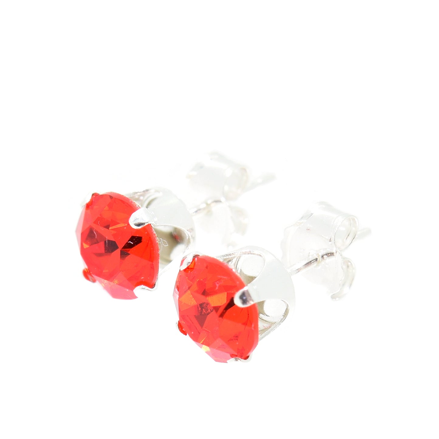 pewterhooter® Women's Classic Collection 925 Sterling silver earrings with sparkling Hyacinth Orange crystals, packaged in a gift box for any occasion.