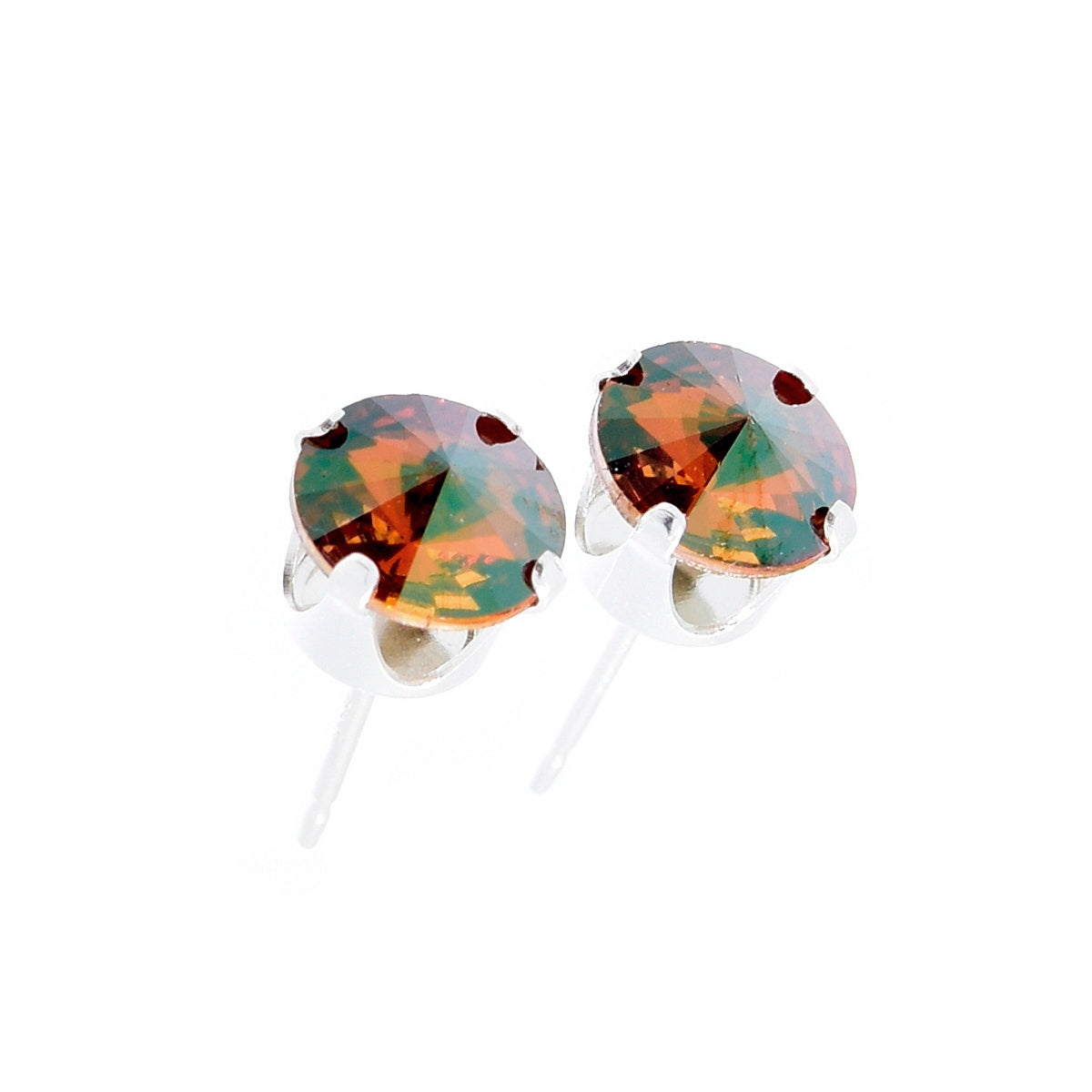 pewterhooter® Women's Classic Collection 925 Sterling silver earrings with sparkling Copper crystals, packaged in a gift box for any occasion.