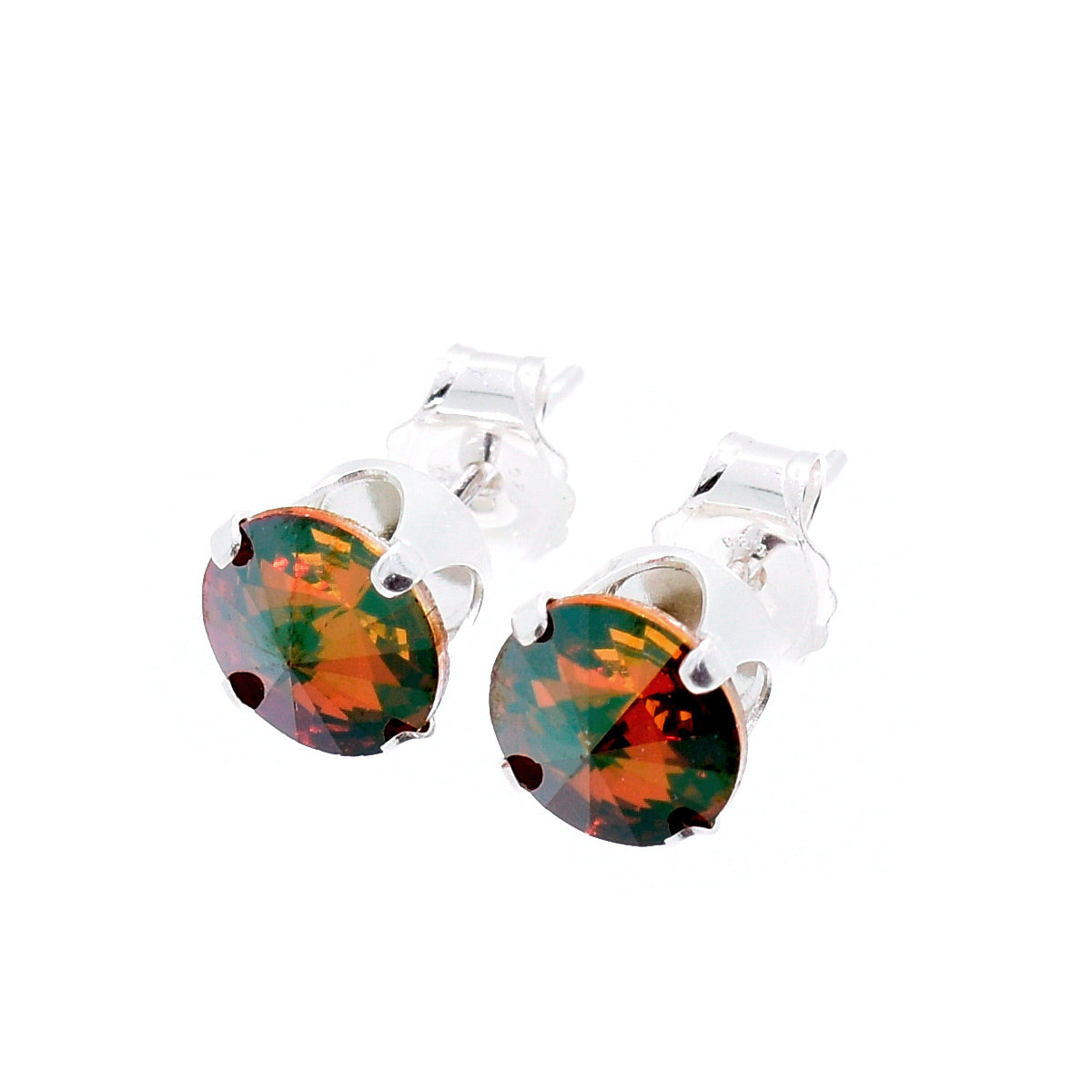 pewterhooter® Women's Classic Collection 925 Sterling silver earrings with sparkling Copper crystals, packaged in a gift box for any occasion.