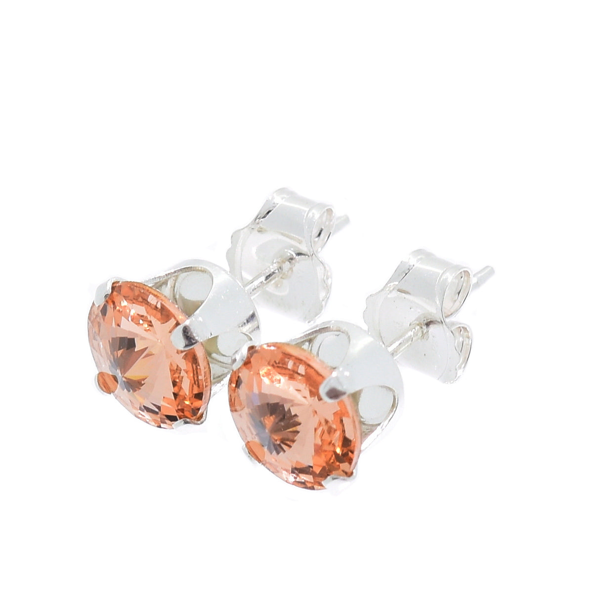 pewterhooter® Women's Classic Collection 925 Sterling silver earrings with brilliant Light Peach crystals, packaged in a gift box for any occasion.