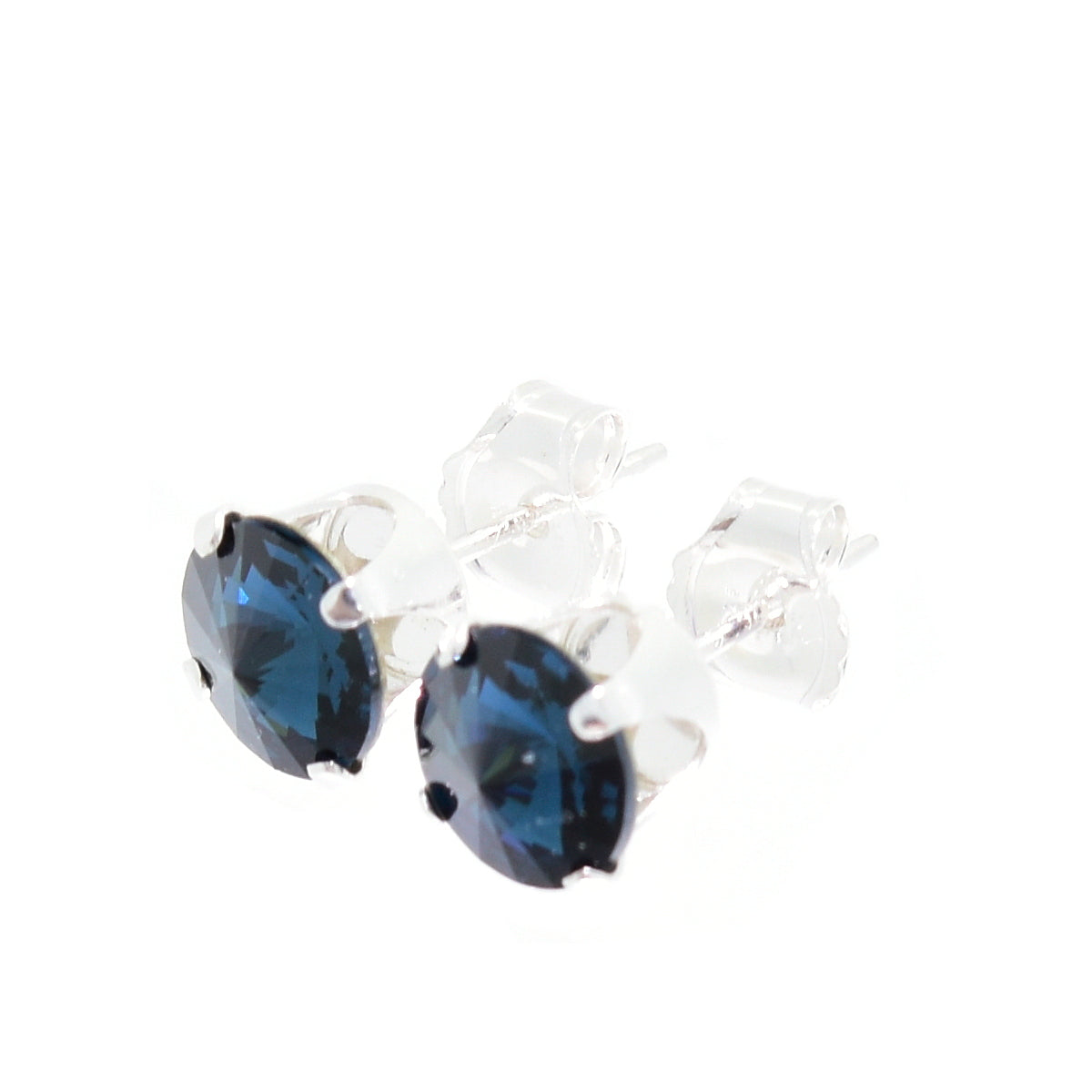 pewterhooter® Women's Classic Collection 925 Sterling silver earrings with brilliant Montana Blue crystals, packaged in a gift box for any occasion.