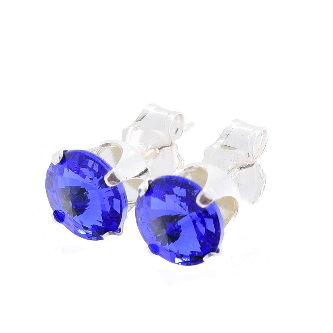 pewterhooter® Women's Classic Collection 925 Sterling silver earrings with brilliant Sapphire Blue crystals, packaged in a gift box for any occasion.