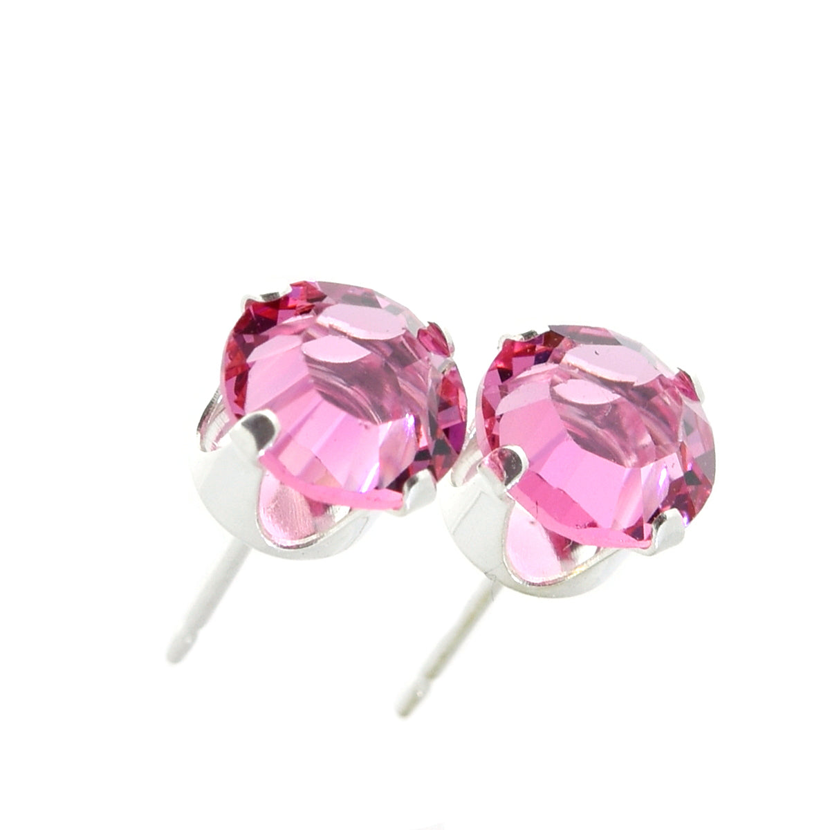 pewterhooter® Women's Classic Collection 925 Sterling silver earrings with sparkling Rose Pink channel crystals, packaged in a gift box for any occasion.