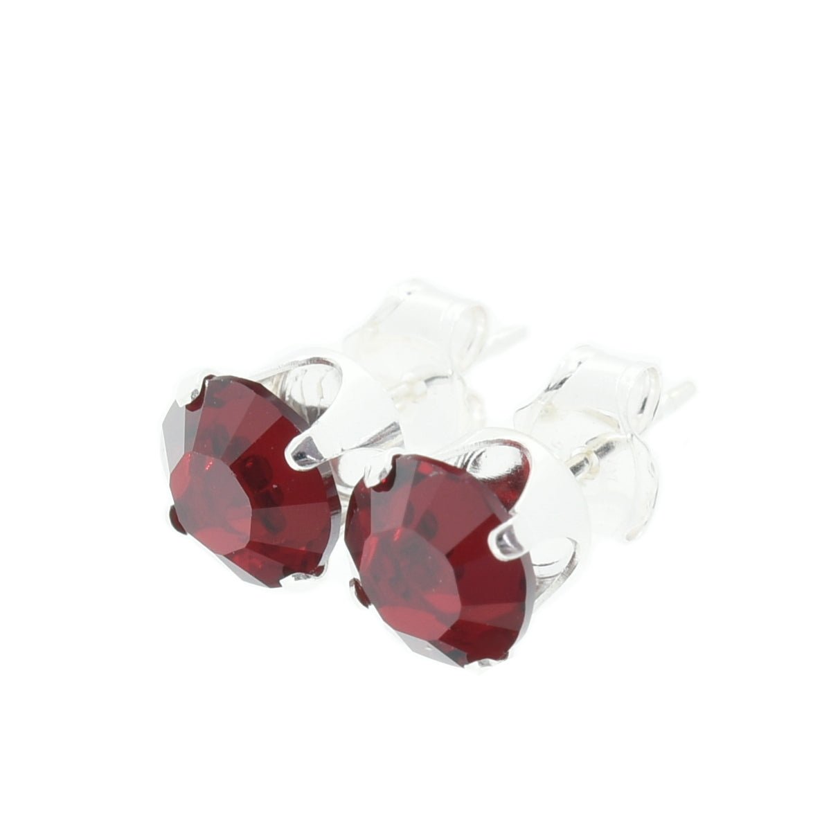 pewterhooter® Women's Classic Collection 925 Sterling silver earrings with sparkling Siam Red channel crystals, packaged in a gift box for any occasion.