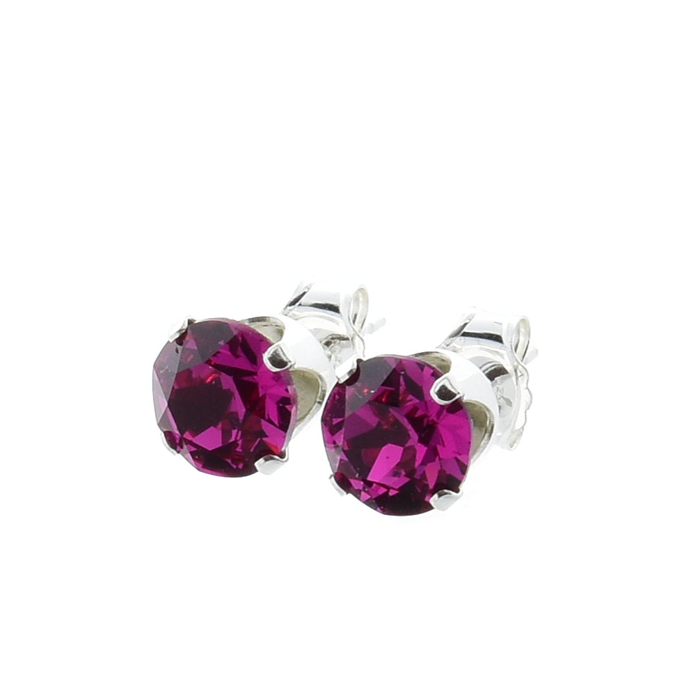 pewterhooter® Women's Classic Collection 925 Sterling silver earrings with sparkling Fuchsia crystals, packaged in a gift box for any occasion.