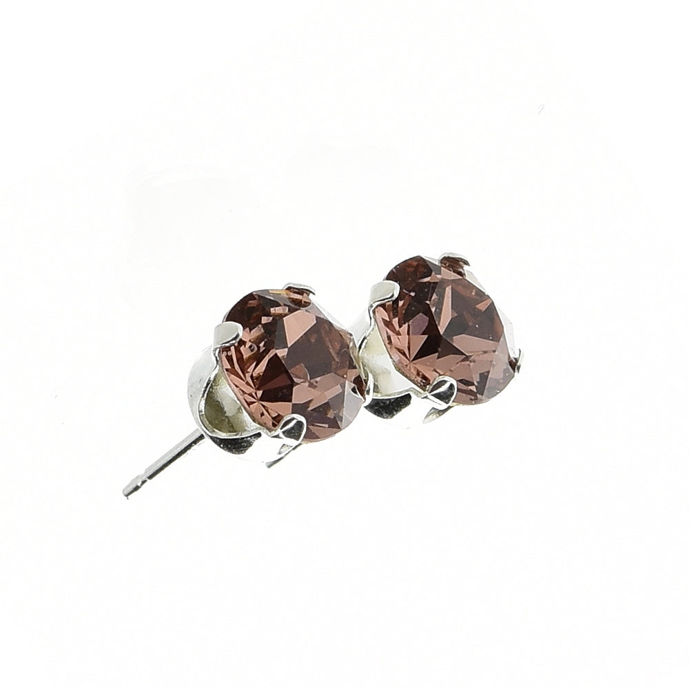 pewterhooter® Women's Classic Collection 925 Sterling silver earrings with sparkling Blush Rose crystals, packaged in a gift box for any occasion.