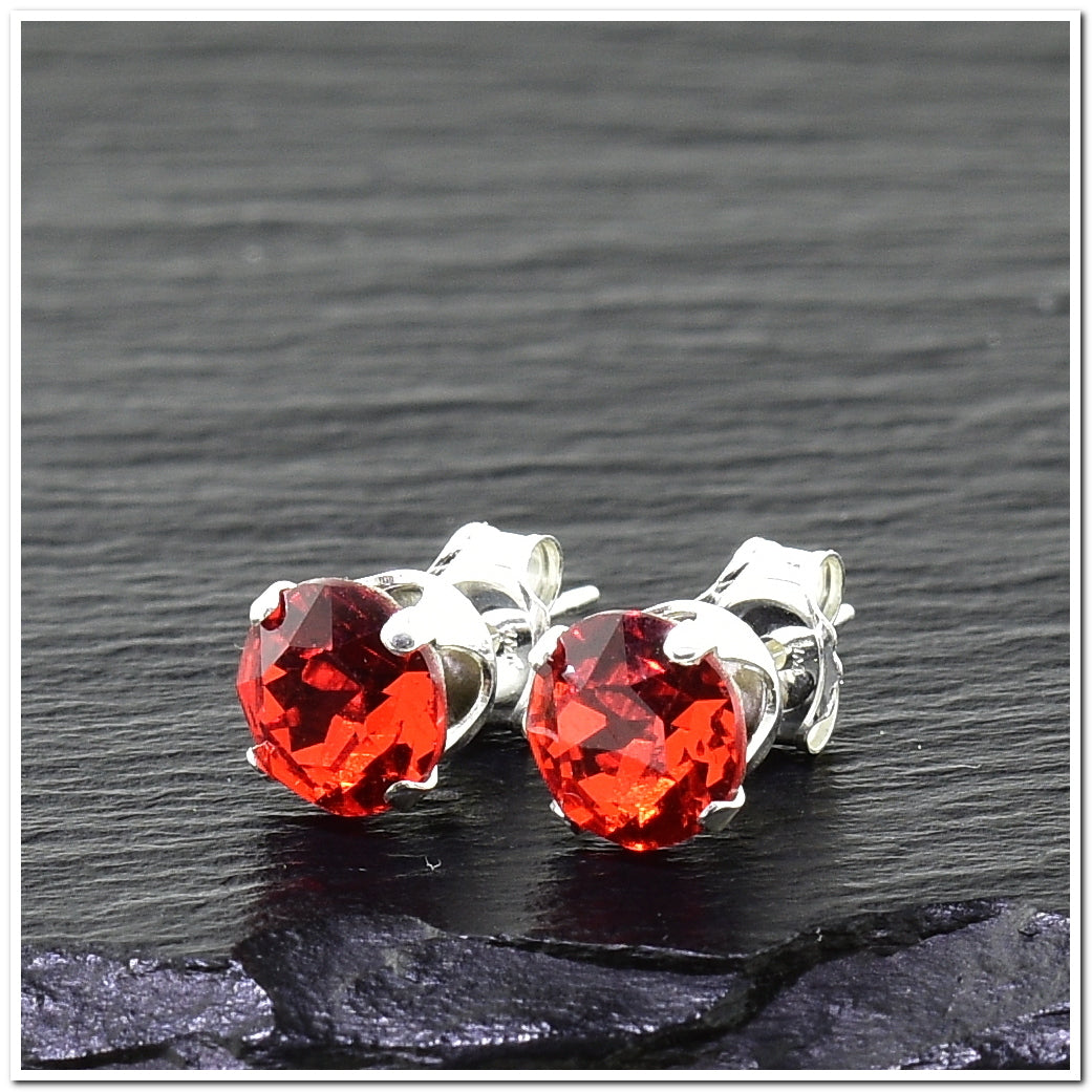 pewterhooter® Women's Classic Collection 925 Sterling silver earrings with sparkling Hyacinth Orange crystals, packaged in a gift box for any occasion.