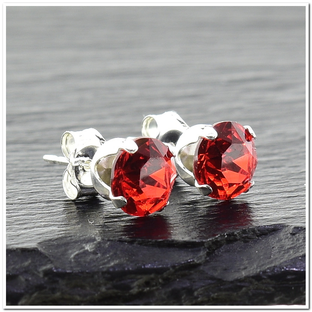 pewterhooter® Women's Classic Collection 925 Sterling silver earrings with sparkling Hyacinth Orange crystals, packaged in a gift box for any occasion.