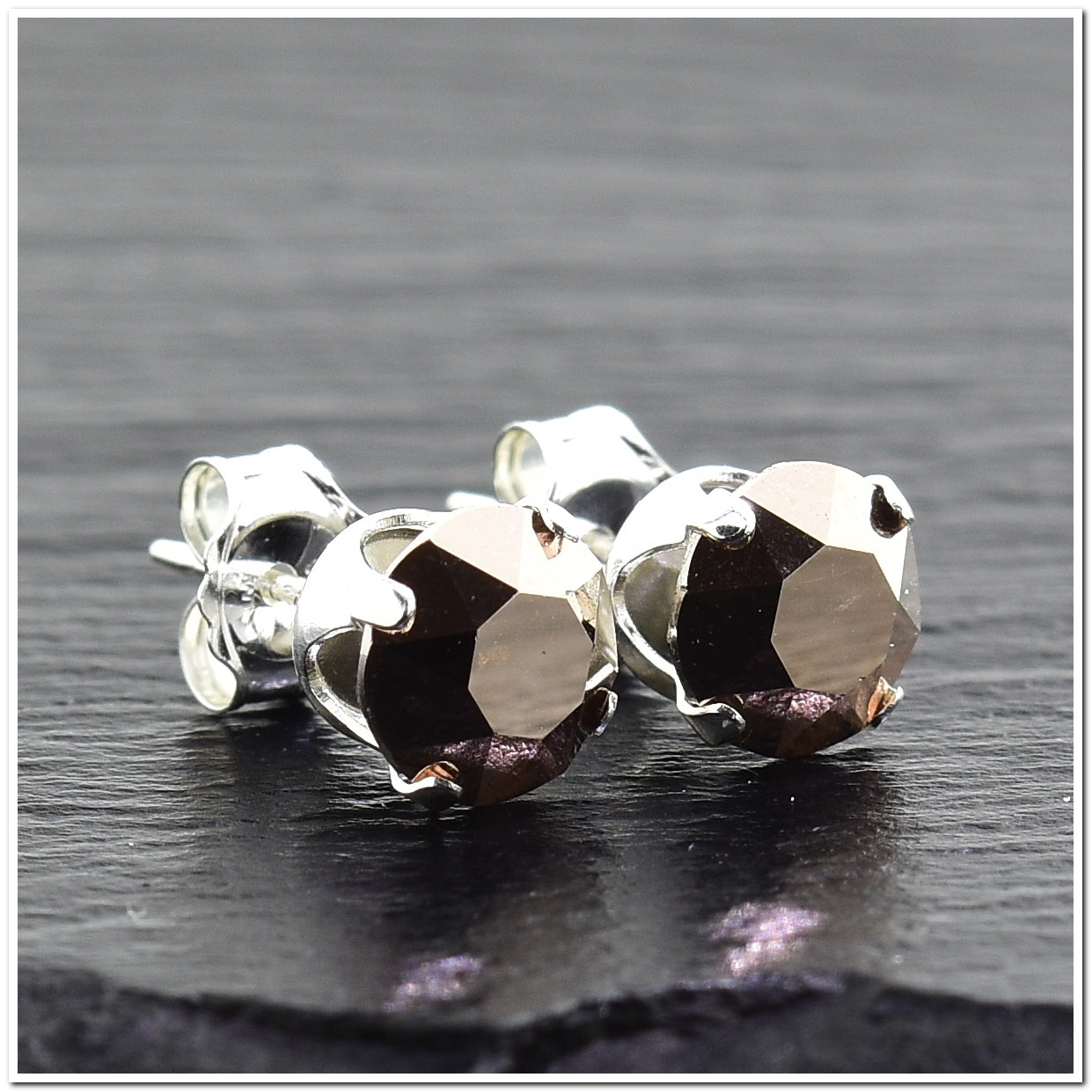 pewterhooter® Women's Classic Collection 925 Sterling silver earrings with sparkling Rose Gold crystals, packaged in a gift box for any occasion.