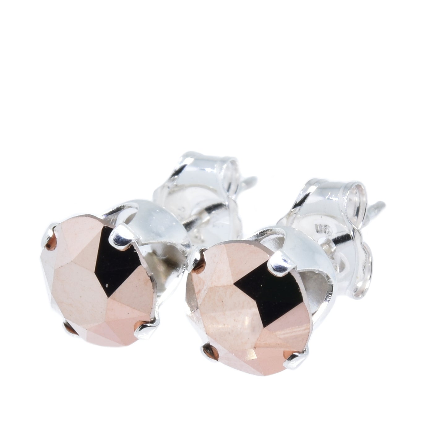 pewterhooter® Women's Classic Collection 925 Sterling silver earrings with sparkling Rose Gold crystals, packaged in a gift box for any occasion.