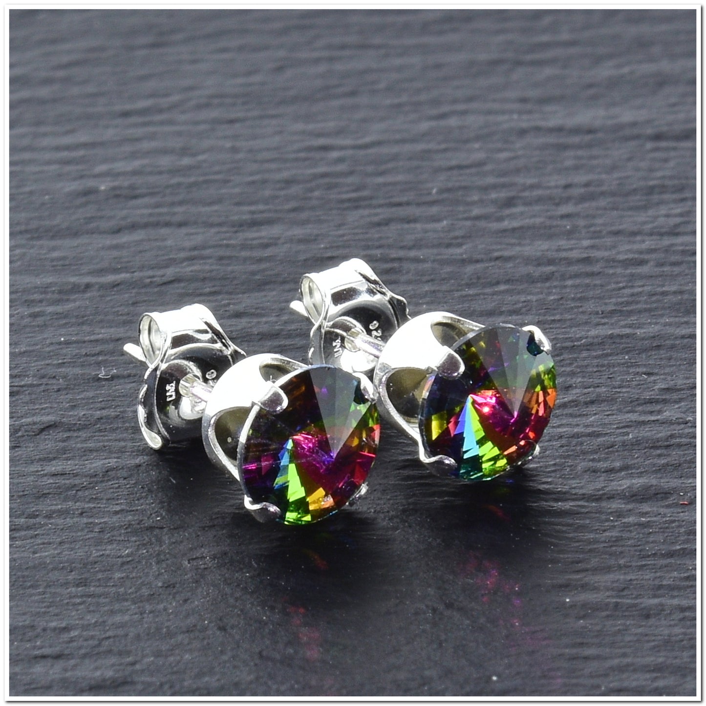 pewterhooter® Women's Classic Collection 925 Sterling silver earrings with brilliant Enchanted Forest crystals, packaged in a gift box for any occasion.