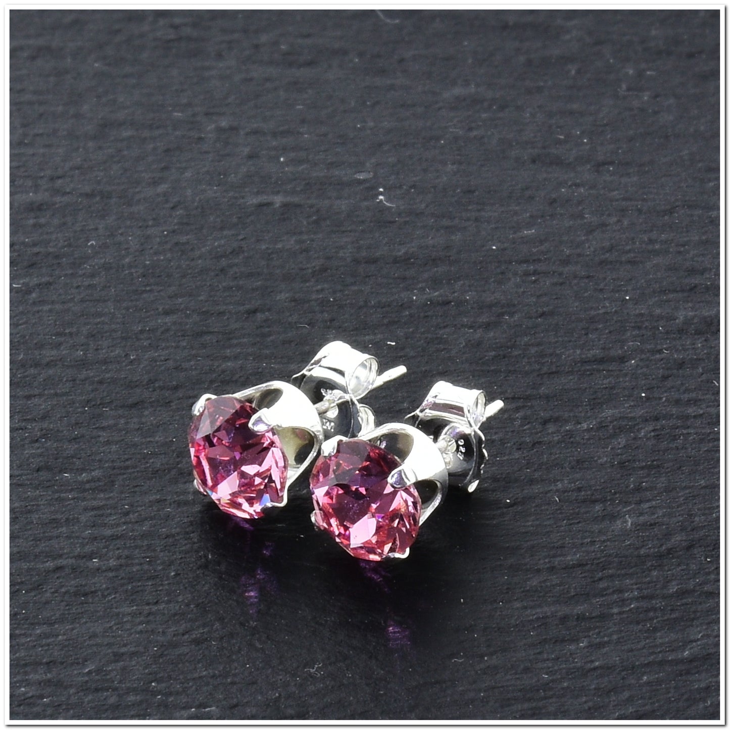 pewterhooter® Women's Classic Collection 925 Sterling silver earrings with sparkling Light Pink crystals, packaged in a gift box for any occasion.