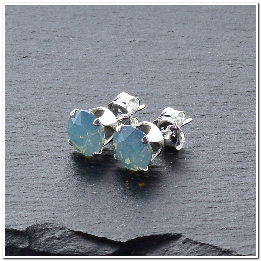 pewterhooter® Women's Classic Collection 925 Sterling silver earrings with sparkling Pacific Opal crystals, packaged in a gift box for any occasion.