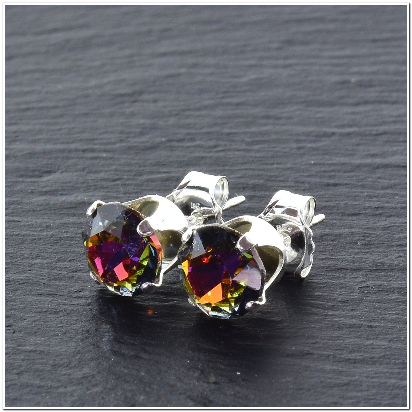 pewterhooter® Women's Classic Collection 925 Sterling silver earrings with sparkling Volcano crystals, packaged in a gift box for any occasion.