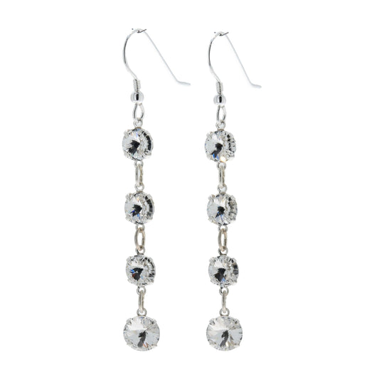 pewterhooter® Women’s 925 Sterling Silver Drop Earrings with Vintage Austrian Diamond White Crystals - Presented in a branded gift box.