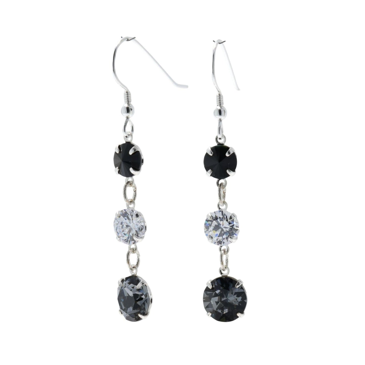 pewterhooter® Women’s 925 Sterling Silver Drop Earrings with Vintage Black, Crystal, and Black Diamond Austrian Crystals - Presented in a Branded gift box.