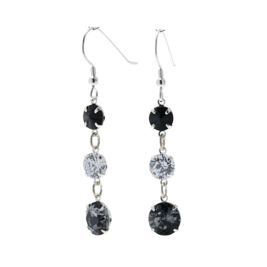 pewterhooter® Women’s 925 Sterling Silver Drop Earrings with Vintage Black, Crystal, and Black Diamond Austrian Crystals - Presented in a Branded gift box.