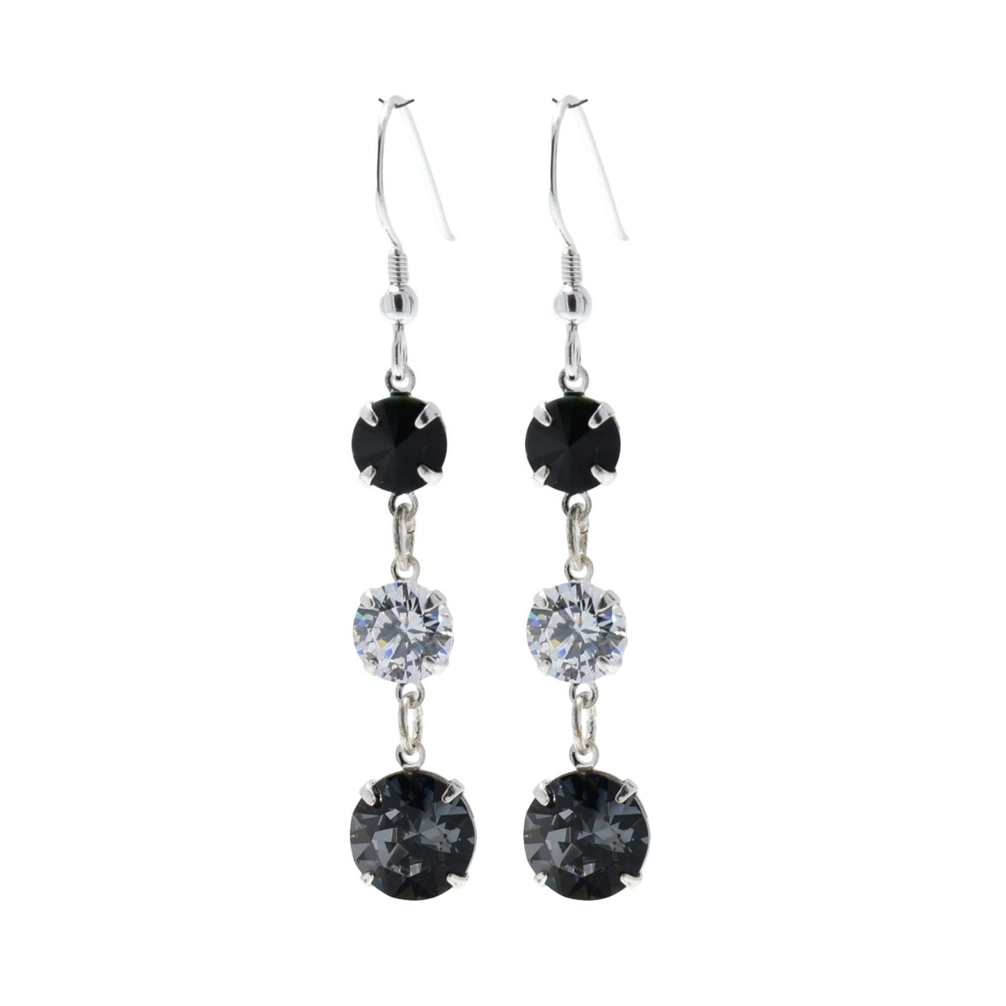 pewterhooter® Women’s 925 Sterling Silver Drop Earrings with Vintage Black, Crystal, and Black Diamond Austrian Crystals - Presented in a Branded gift box.