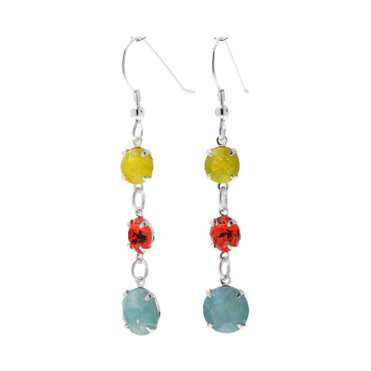 pewterhooter® Women’s 925 Sterling Silver Drop Earrings with Vintage Pacific Opal, Hyacinth, and Yellow Opal Austrian Crystals - Presented in a Branded gift box.
