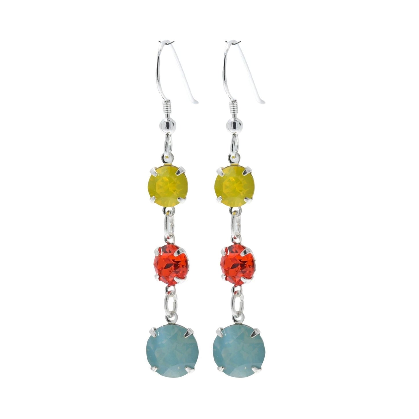 pewterhooter® Women’s 925 Sterling Silver Drop Earrings with Vintage Pacific Opal, Hyacinth, and Yellow Opal Austrian Crystals - Presented in a Branded gift box.