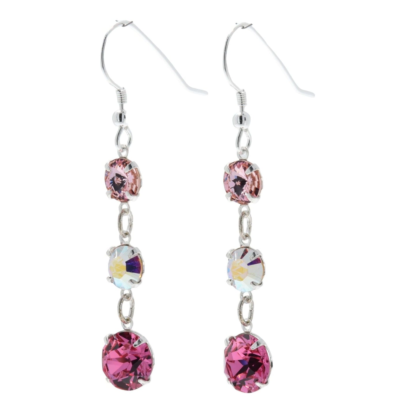 pewterhooter® Women’s 925 Sterling Silver Drop Earrings with Vintage Rose. Light Rose and Aurore Boreale Austrian Crystals - Presented in a Branded gift box.