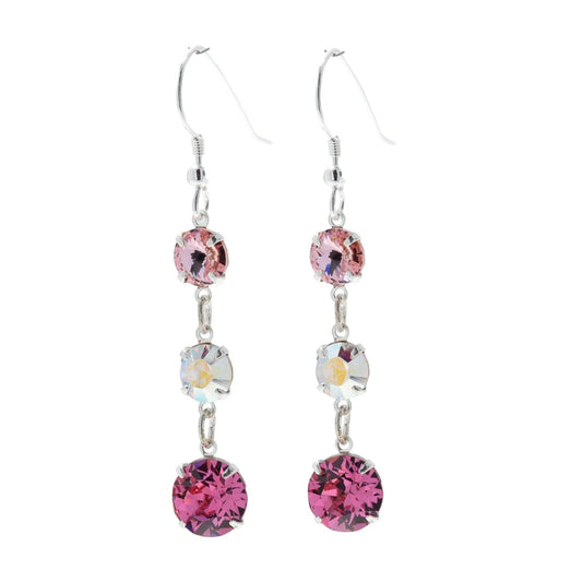 pewterhooter® Women’s 925 Sterling Silver Drop Earrings with Vintage Rose. Light Rose and Aurore Boreale Austrian Crystals - Presented in a Branded gift box.