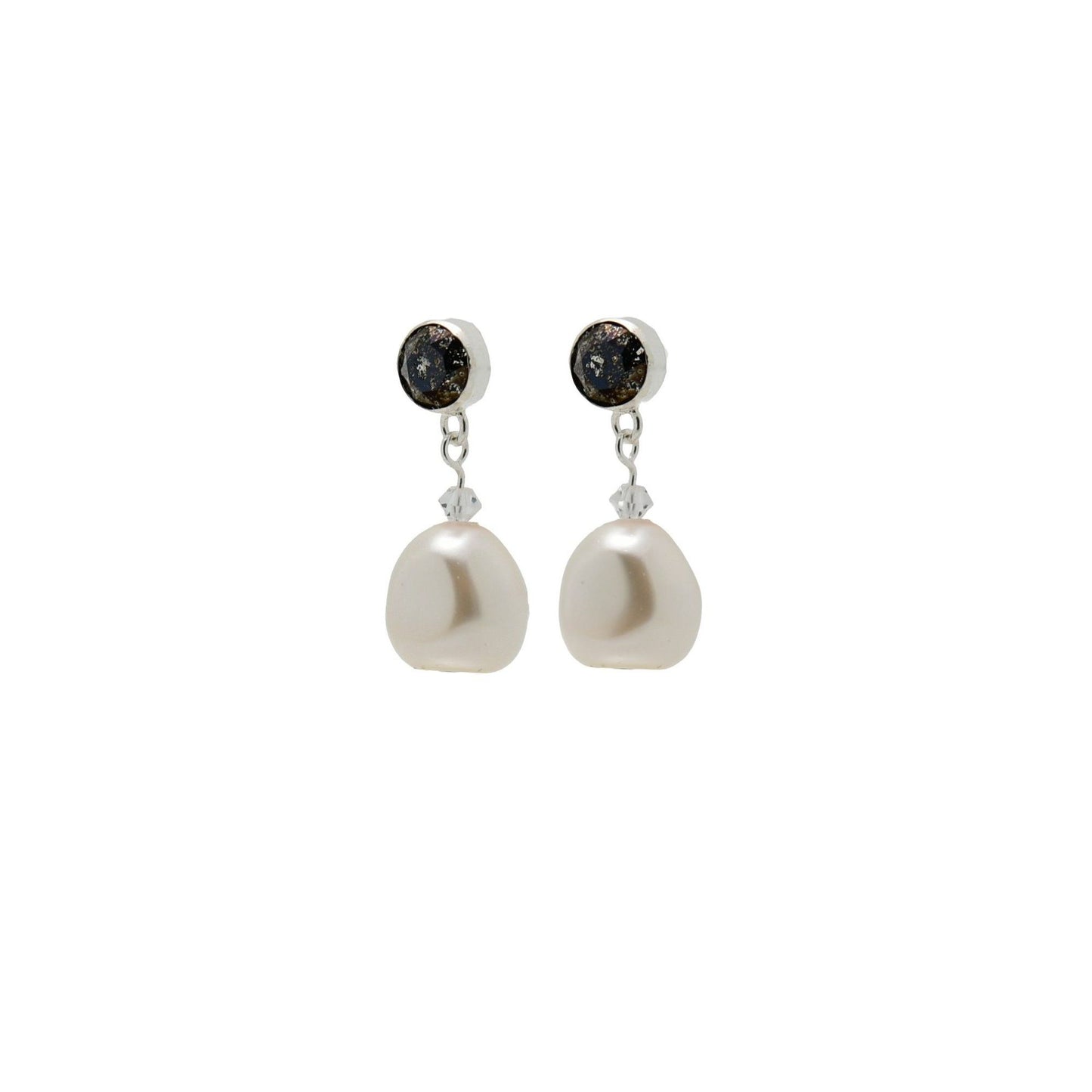 pewterhooter® Women’s 925 Sterling Silver Stud Earrings with Vintage Austrian Black Patina Crystals and White Crystal Pearls – Presented in a Branded Gift Box