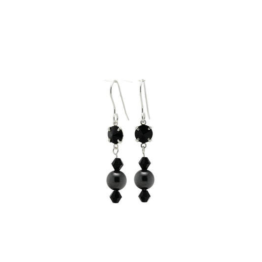 pewterhooter® Women’s 925 Sterling Silver Drop Earrings with Vintage Austrian Black Crystals and Black Crystal Pearls – Presented in a Branded Gift Box