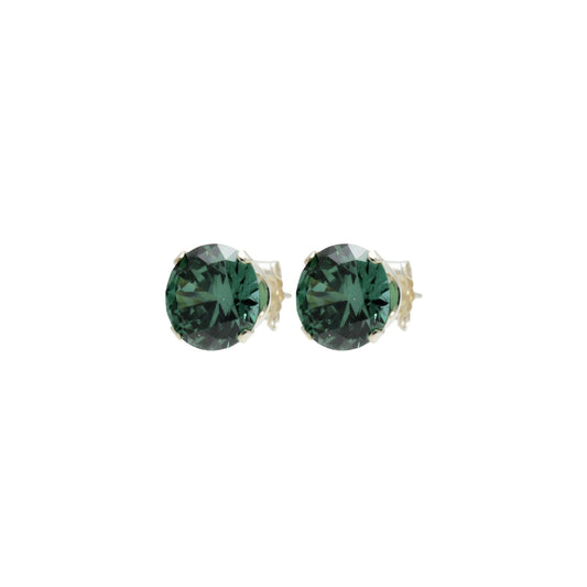 pewterhooter® Women’s 925 Sterling Silver Stud Earrings with Sparkling Emerald Crystal - Presented in a Gift Box