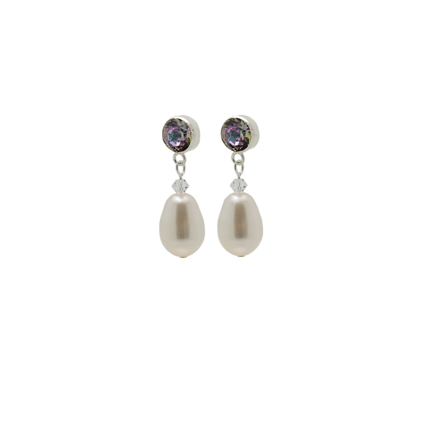 pewterhooter® Women’s 925 Sterling Silver Stud Earrings with Vintage Austrian Manhattan Sunset Crystals and White Crystal Pearls – Presented in a Branded Gift Box