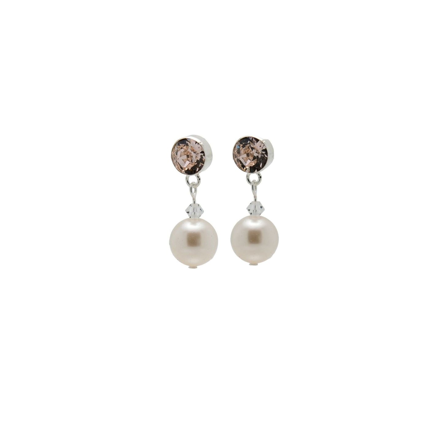 pewterhooter® Women’s 925 Sterling Silver Stud Earrings with Vintage Austrian Silk Crystals and White Crystal Pearls – Presented in a Branded Gift Box
