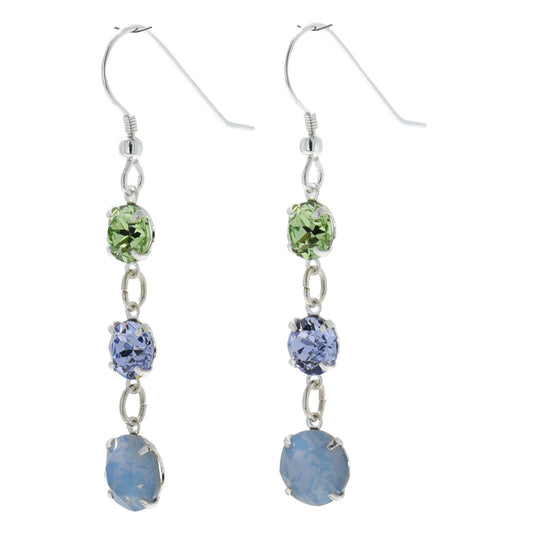 pewterhooter® Women’s 925 Sterling Silver Drop Earrings with Vintage Air Blue Opal, Peridot, and Provence Lavender Austrian Crystals - Presented in a Branded gift box.