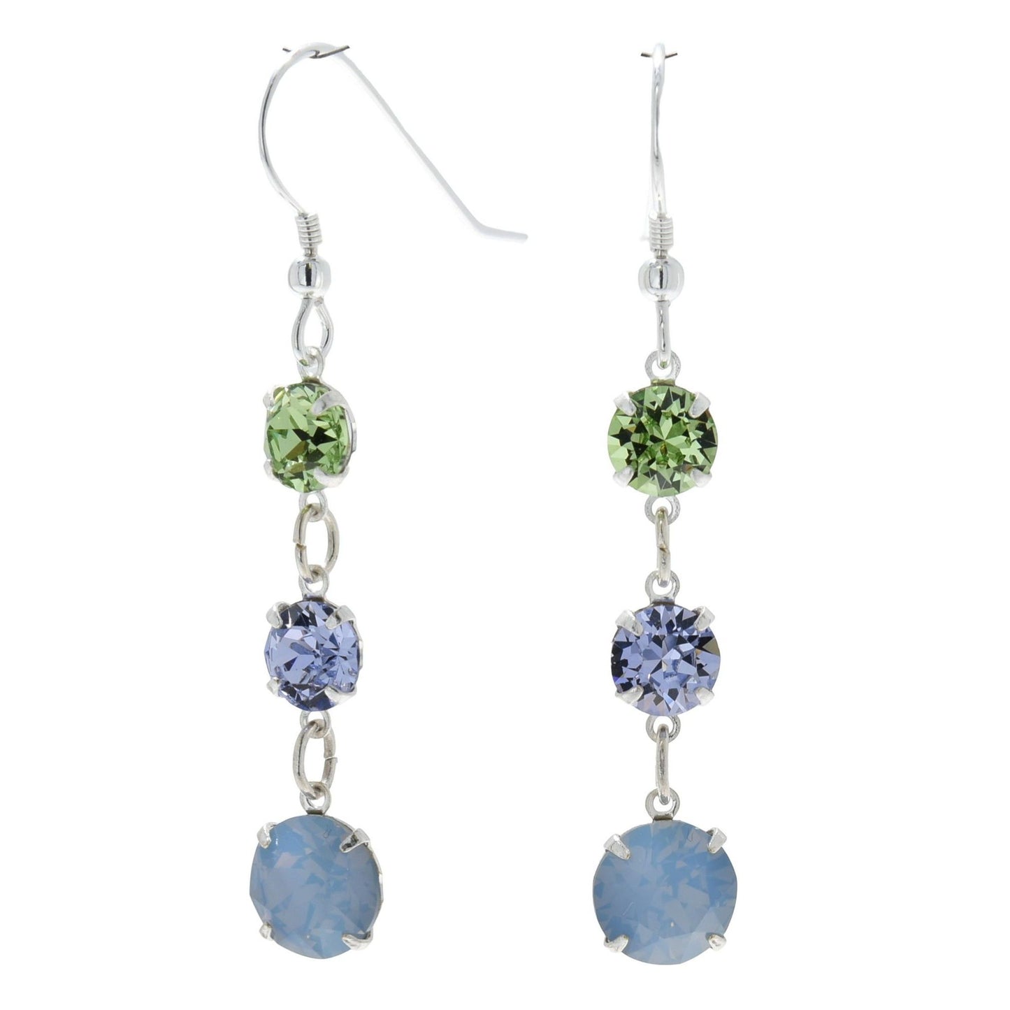 pewterhooter® Women’s 925 Sterling Silver Drop Earrings with Vintage Air Blue Opal, Peridot, and Provence Lavender Austrian Crystals - Presented in a Branded gift box.