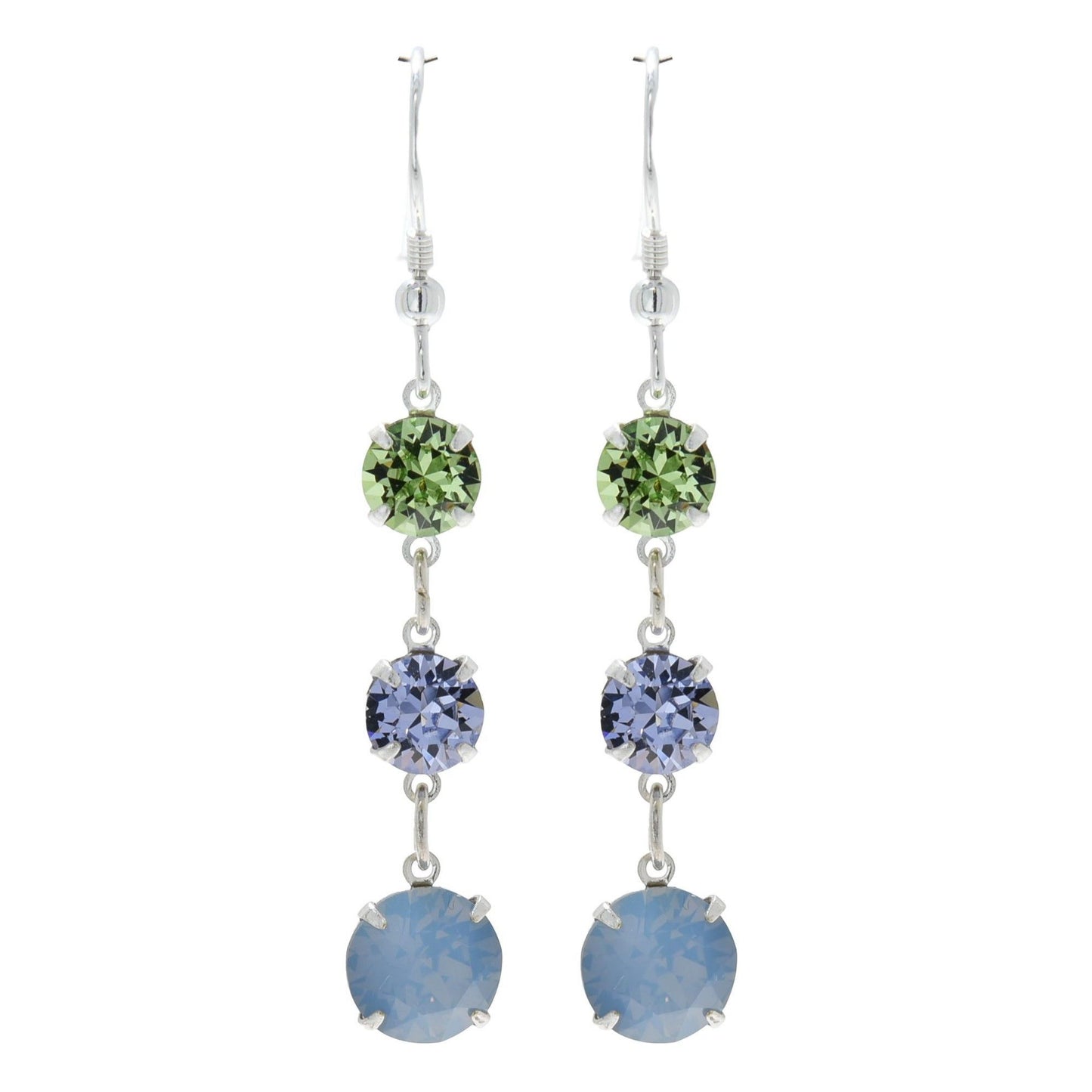 pewterhooter® Women’s 925 Sterling Silver Drop Earrings with Vintage Air Blue Opal, Peridot, and Provence Lavender Austrian Crystals - Presented in a Branded gift box.