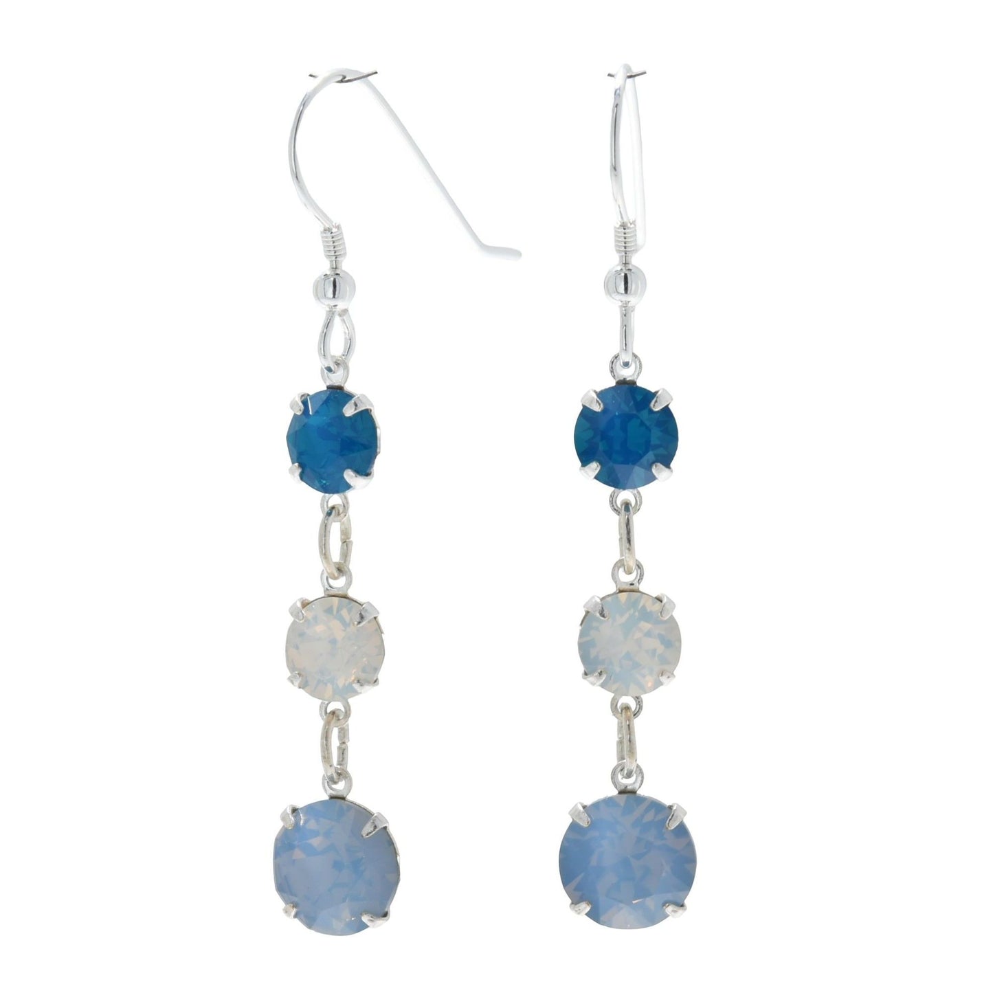 pewterhooter® Women’s 925 Sterling Silver Drop Earrings with Vintage Air Blue Opal, White Opal, and Caribbean Blue Opal Austrian Crystals - Presented in a Branded gift box.