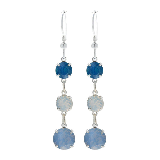 pewterhooter® Women’s 925 Sterling Silver Drop Earrings with Vintage Air Blue Opal, White Opal, and Caribbean Blue Opal Austrian Crystals - Presented in a Branded gift box.