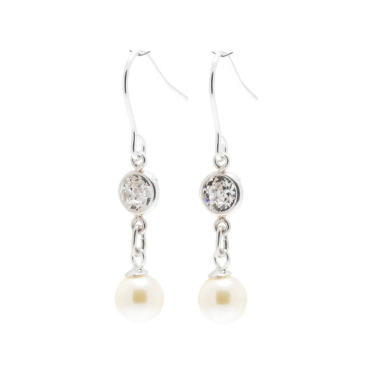 pewterhooter® Women’s 925 Sterling Silver Drop Earrings with Vintage Austrian Diamond White Crystals - Cream Crystal Pearls.