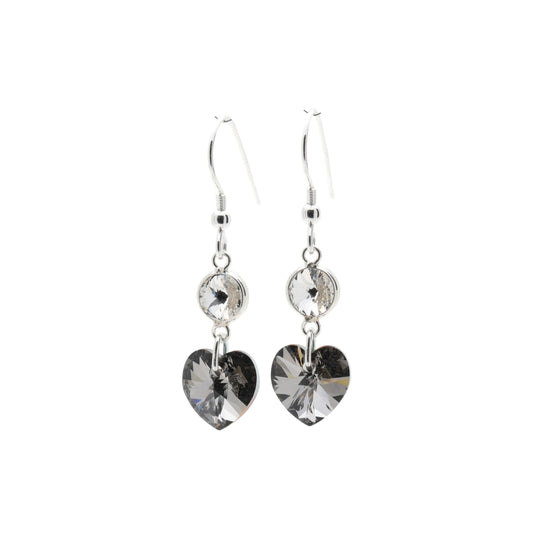 pewterhooter® Women’s 925 Sterling Silver Stud Earrings with Vintage Austrian Diamond White Crystals and Black Diamond Hearts – Presented in a Branded Gift Box