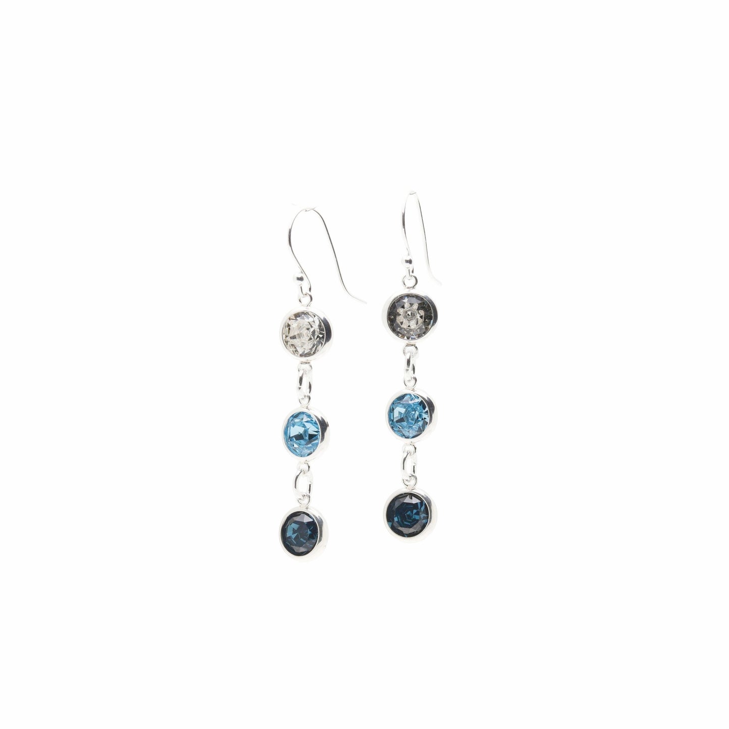pewterhooter® Women’s 925 Sterling Silver Drop Earrings with Vintage Diamond White, Aquamarine, and Montana Blue Austrian Crystals – Presented in a Branded Gift Box