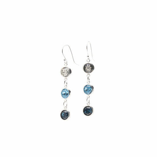 pewterhooter® Women’s 925 Sterling Silver Drop Earrings with Vintage Diamond White, Aquamarine, and Montana Blue Austrian Crystals – Presented in a Branded Gift Box