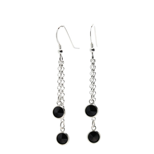 pewterhooter® Women's Sterling Silver Drop Earrings made with Vintage Black Austrian Crystals – Presented in a Branded Gift Box.
