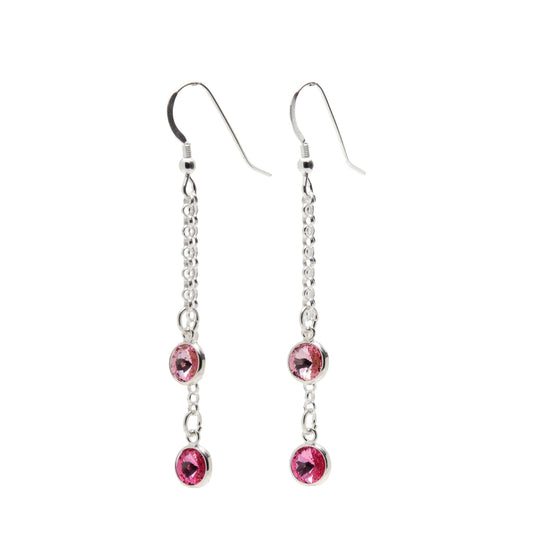 pewterhooter® Women's Sterling Silver Drop Earrings made with Vintage Light Rose and Rose Austrian Crystals – Presented in a Branded Gift Box