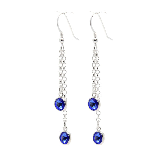 pewterhooter® Women's Sterling Silver Drop Earrings made with Vintage Sapphire Blue Austrian Crystals – Presented in a Branded Gift Box